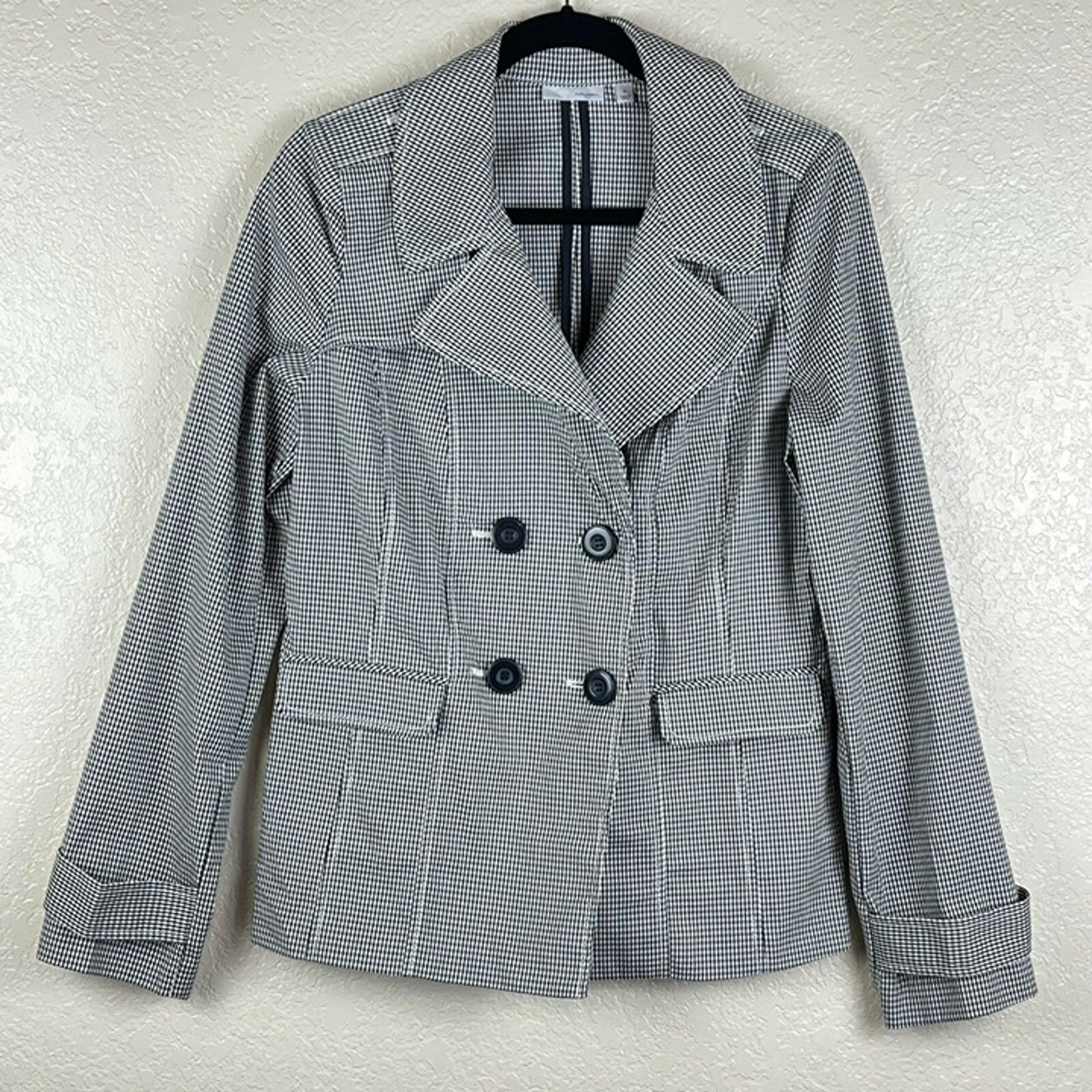 Halogen Blazer Jacket Womens Sz M Gingham Double Breasted Vented Black/White