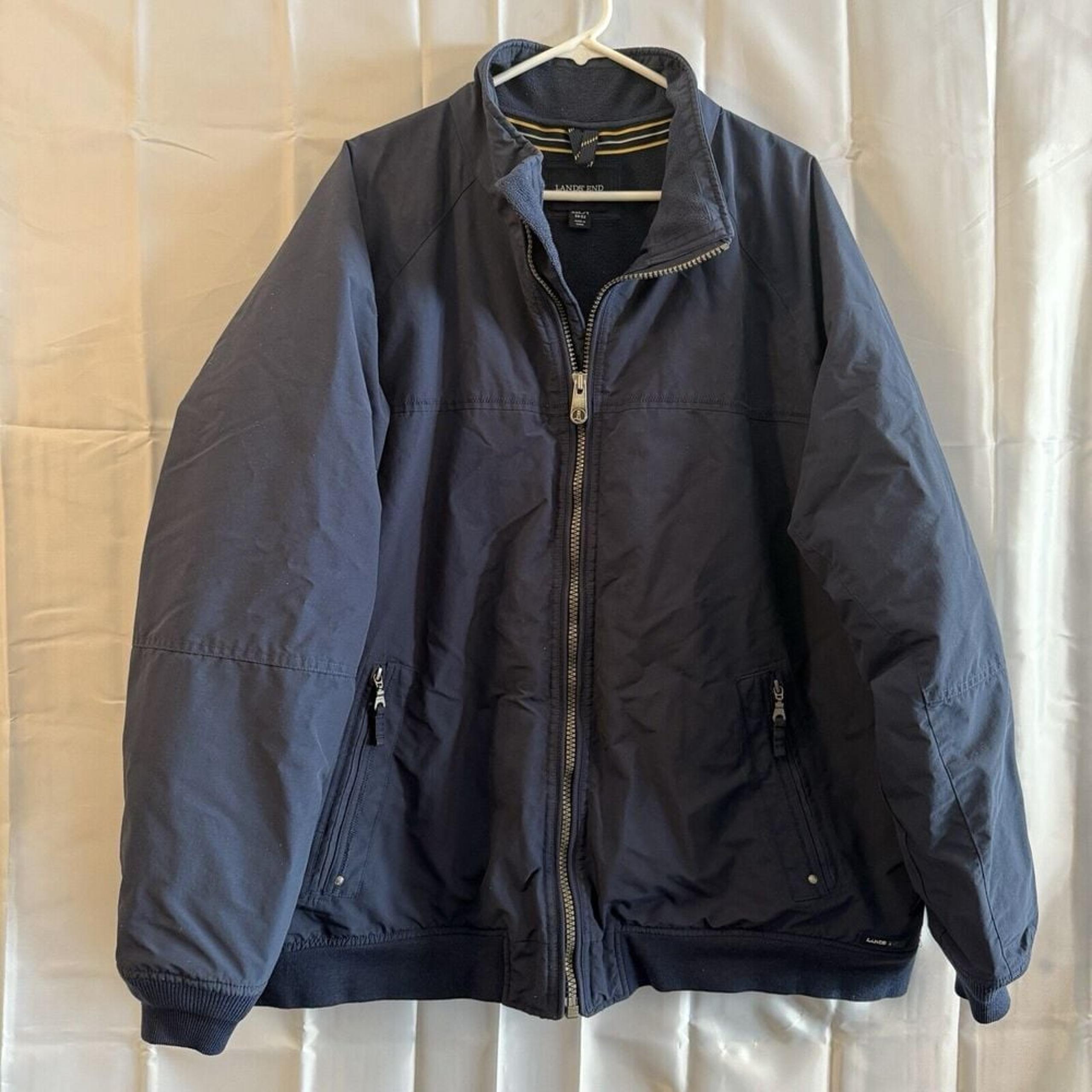 Lands End Classic Squall Jacket Mens XXL 50- 52 Blue Fleece Lined Bomber Coat