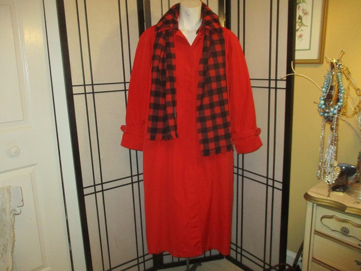 vintage Misty Harbor all weather trench/rain coat with buffalo plaid scarf
