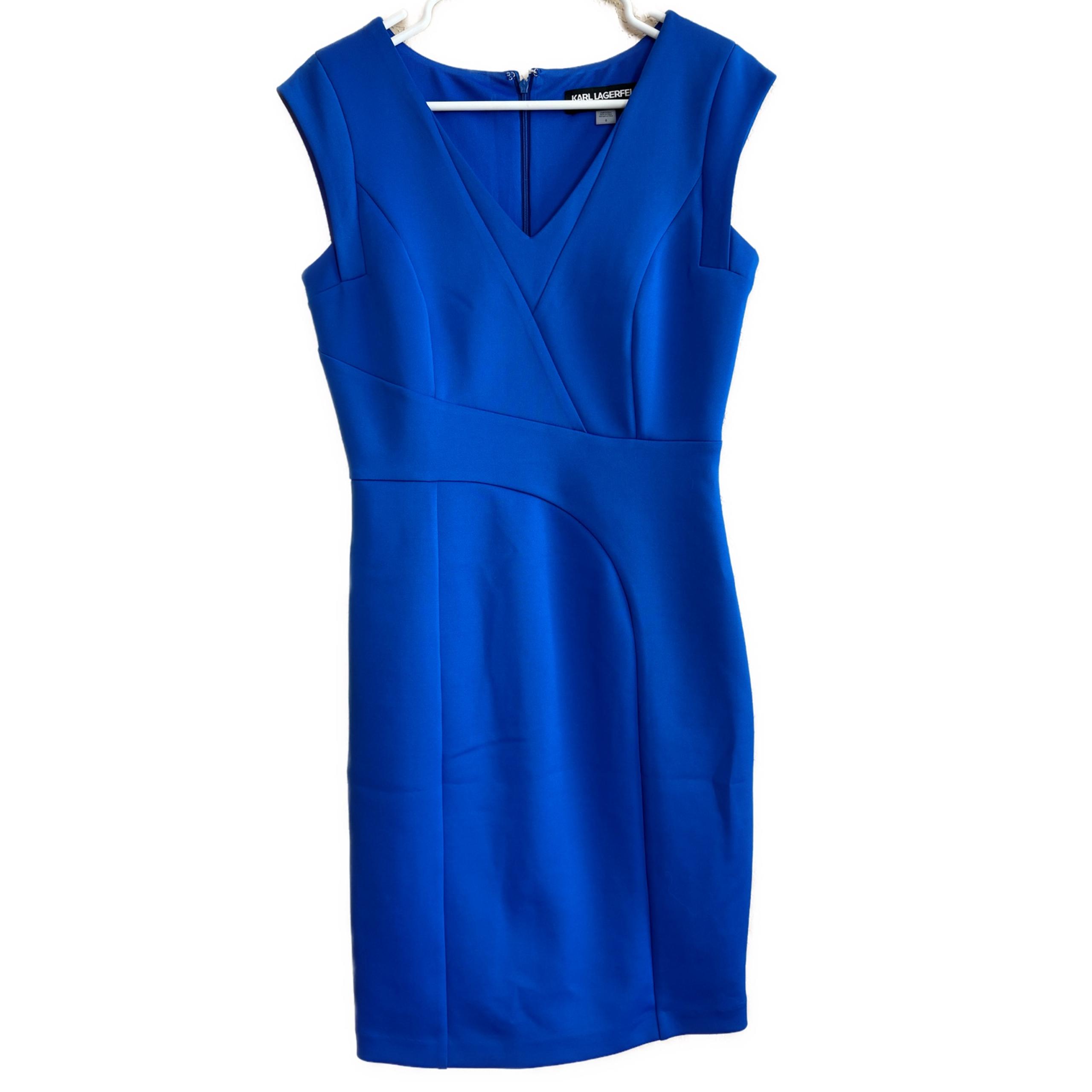 Karl Lagerfeld Paris Dress Womens 6 Fitted Sheath Ponte Panel Cobalt Blue Ladies