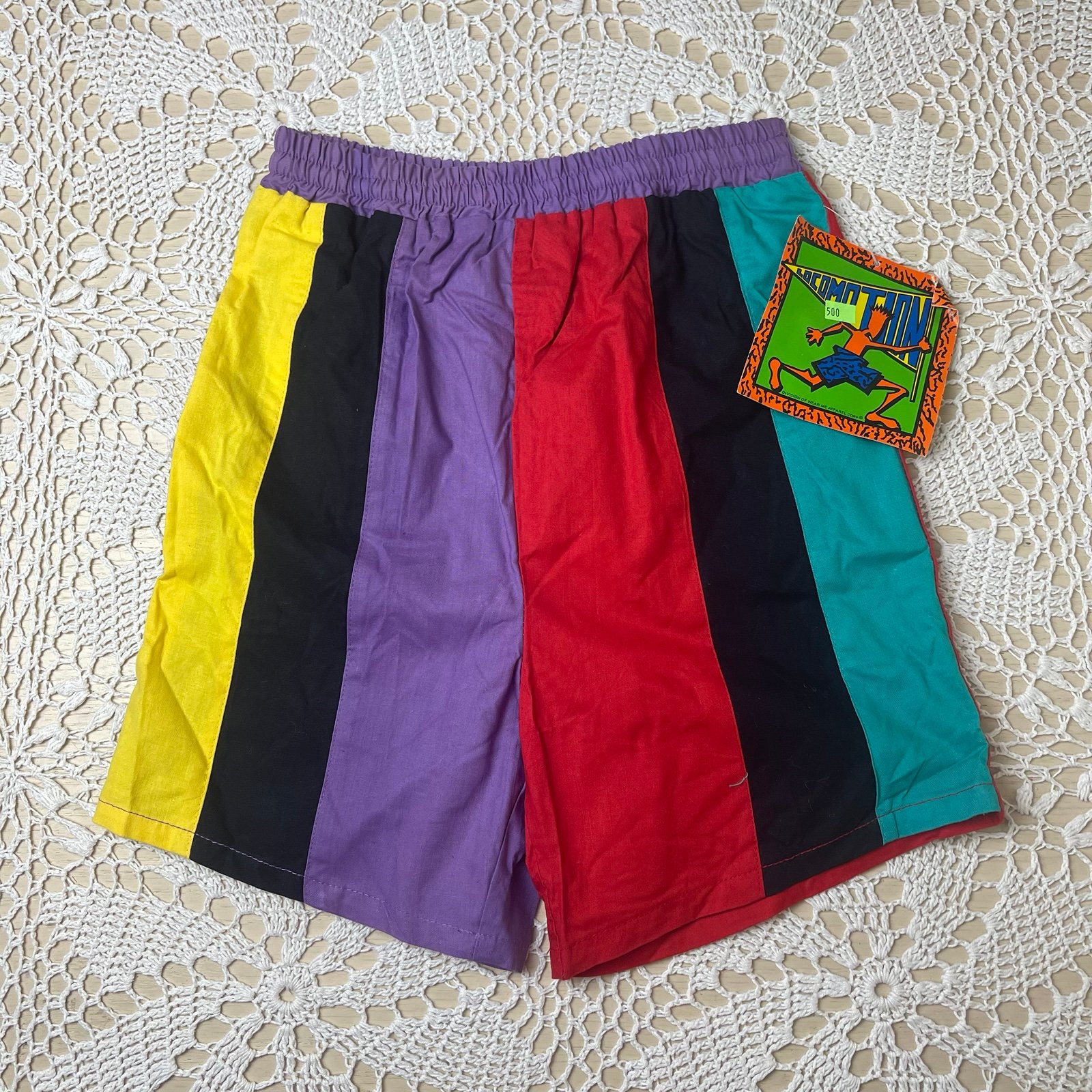 Vintage 1990s Locomotion Boys 12-14 Vertical Stripe Colorblock Pull On Shorts