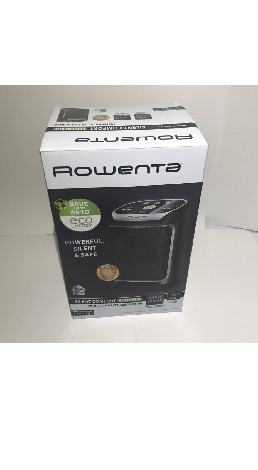 Rowenta SO9276 Silent Comfort Electronic Ceramic Heater with Eco-Mode, 215-Sq...