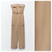 NWT. Zara Camel Belted Cargo Strapless Jumpsuit. Size L.