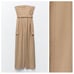 NWT. Zara Camel Belted Cargo Strapless Jumpsuit. Size L.