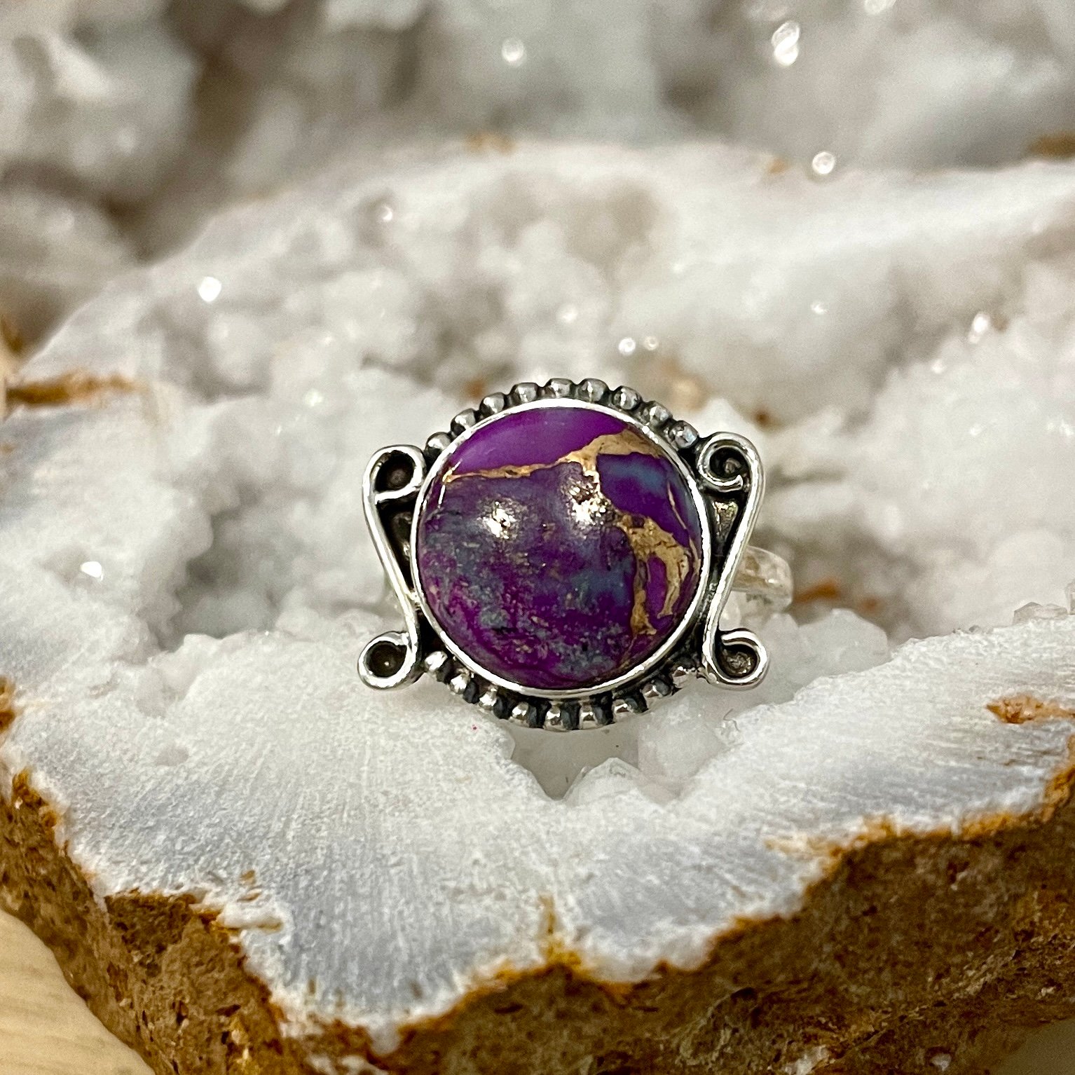 Purple Copper Turquoise Solid Sterling Silver Ring 925 Size 7.5