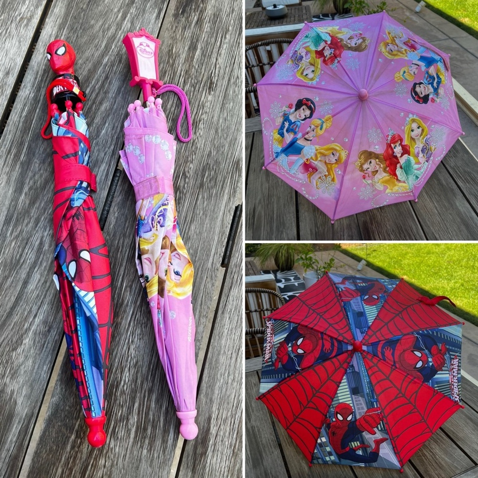 Disney Marvel Spiderman and Disney Princess Kids Umbrella Bundle Set of Two