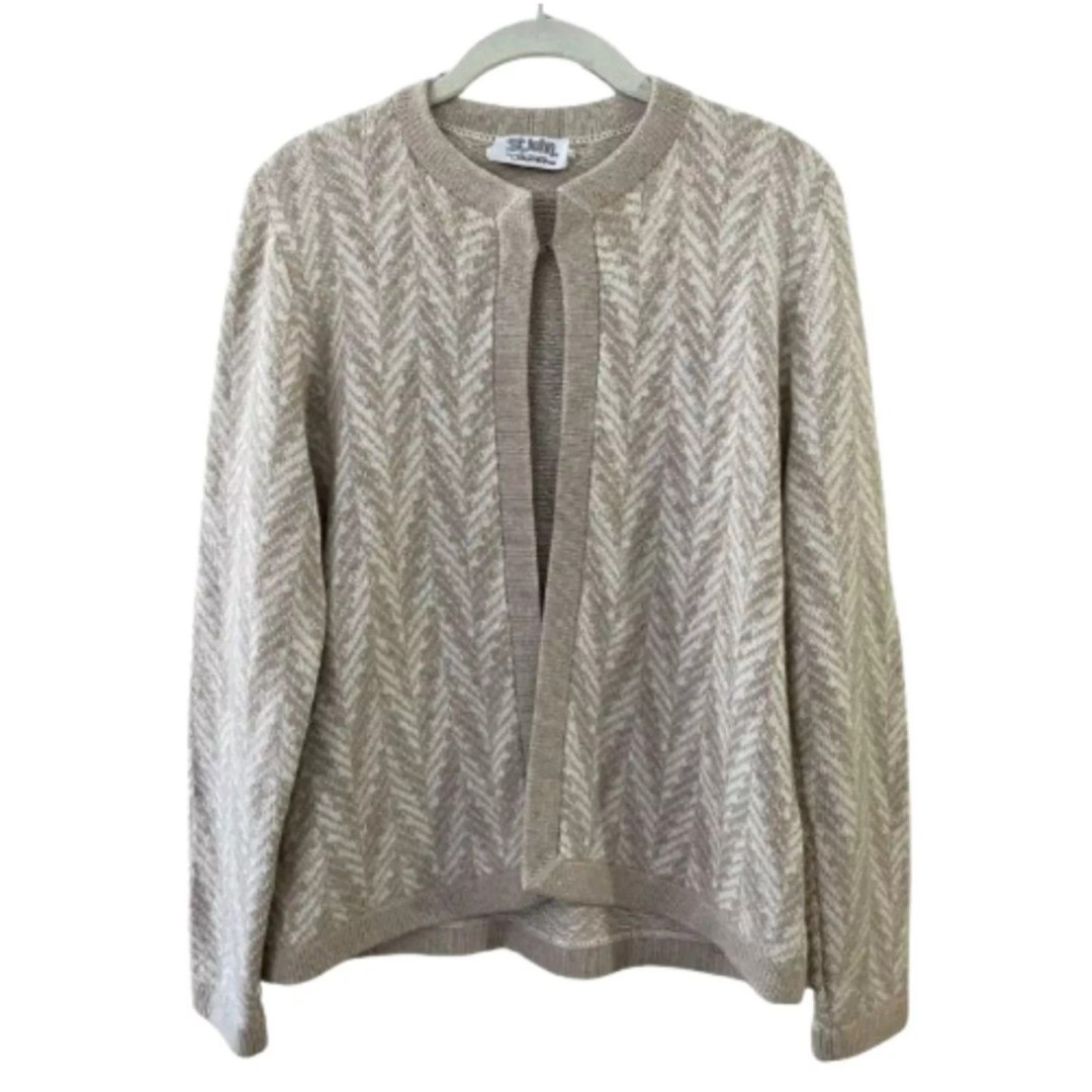 St John for Saks Fifth Ave Vintage Santana Beige Knit Wool Cardigan Size L