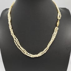 Vintage 14k Gold Clasp 3 Strand Rice Pearl Necklace Jewelry 17 inch