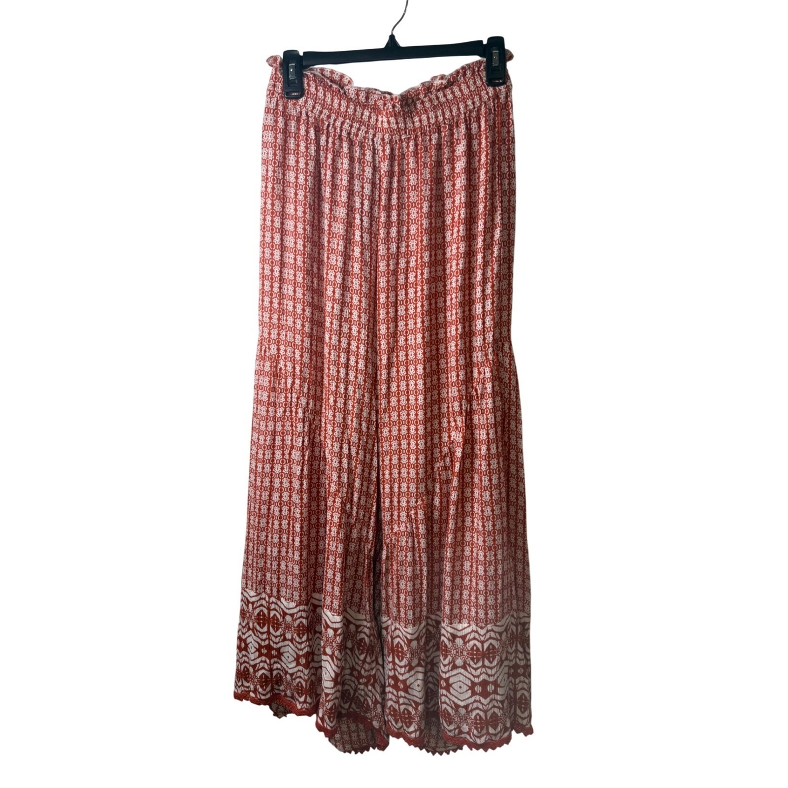Talisman Medium Red & White Floral Print Wide Leg Bohemian Boho Pants