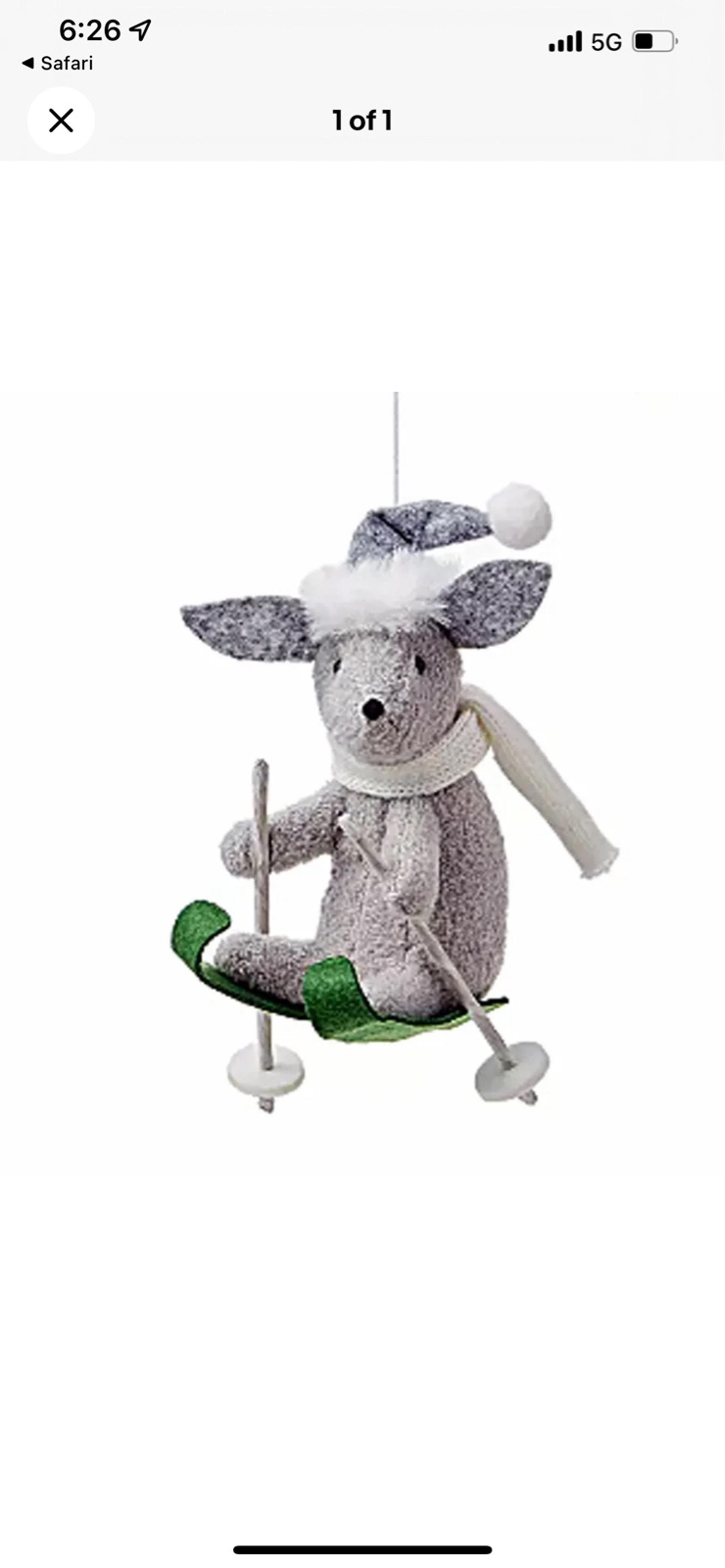 Holiday Lane Cozy Christmas Gray Skiing Mouse Ornament