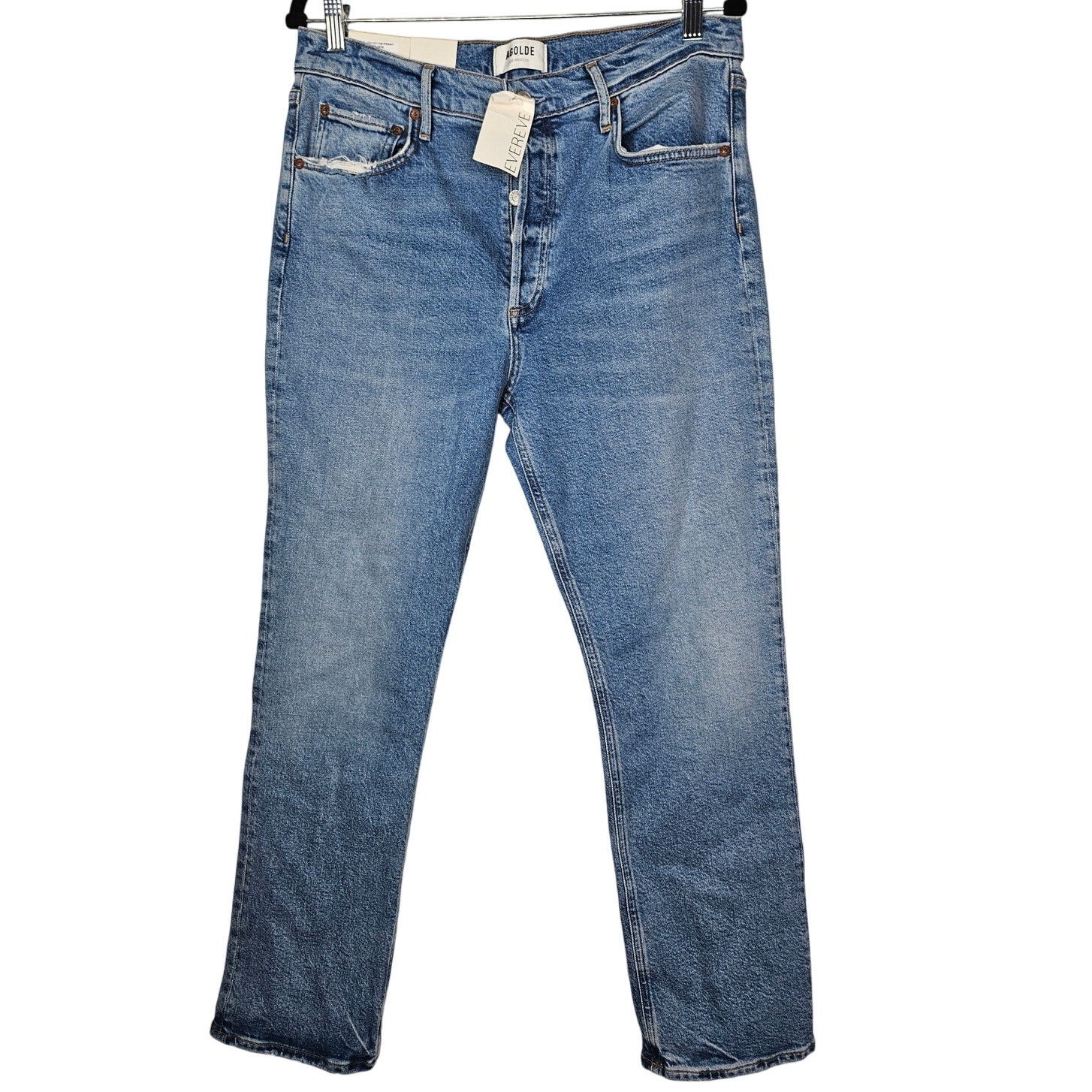 NEW Evereve Agolde 30 Riley Long High Rise Straight Crop Jeans Denim Casual
