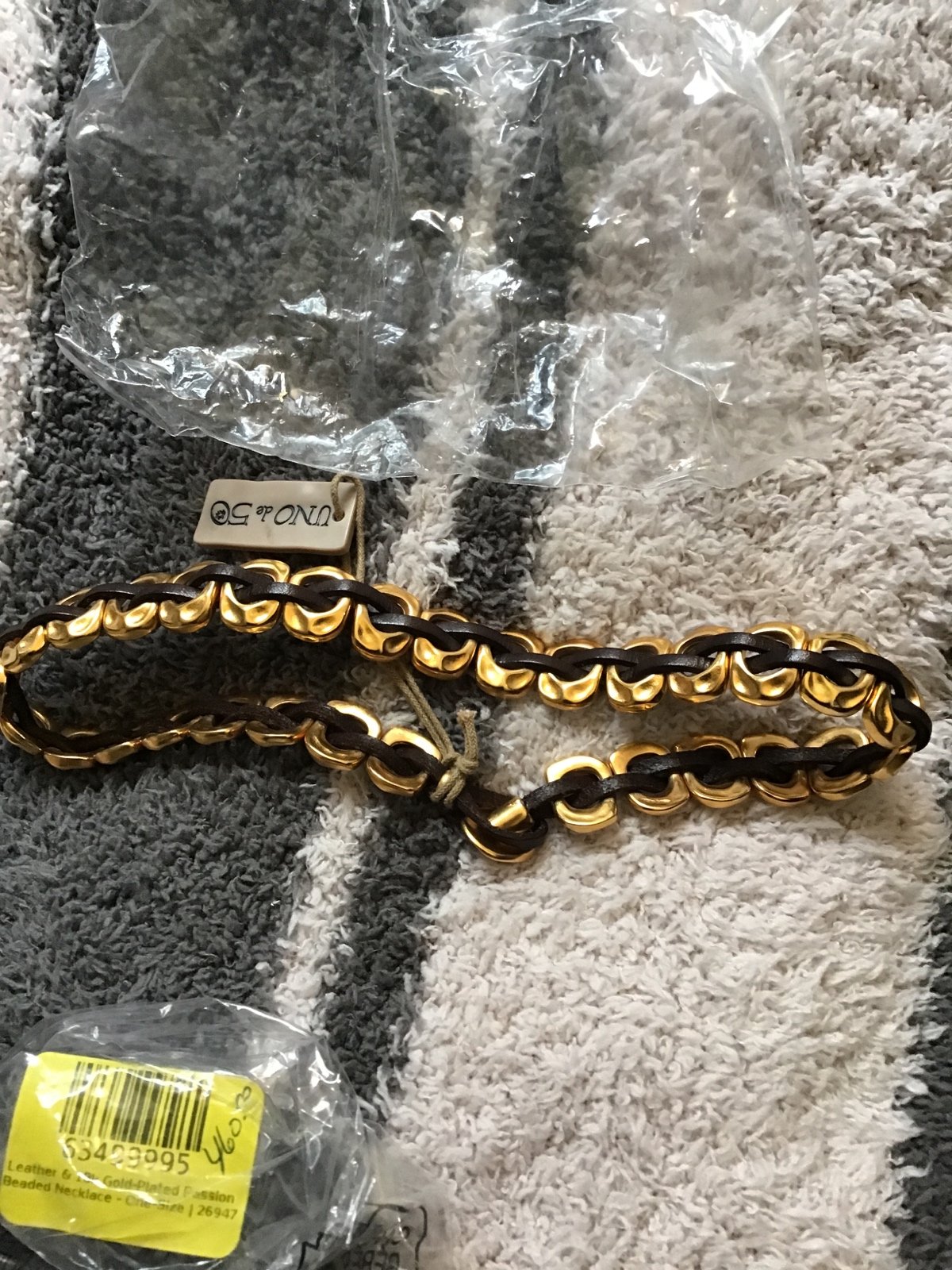 Leather and 18k gold plated passion beaded necklace