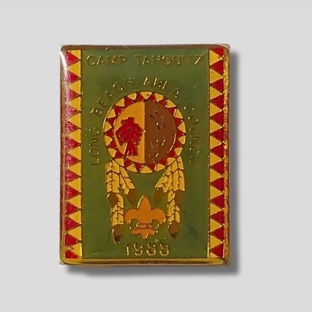Vintage Camp Tahquitz 1983 Enamel Pin Geometric Butterfly Clutch Gold Green OS