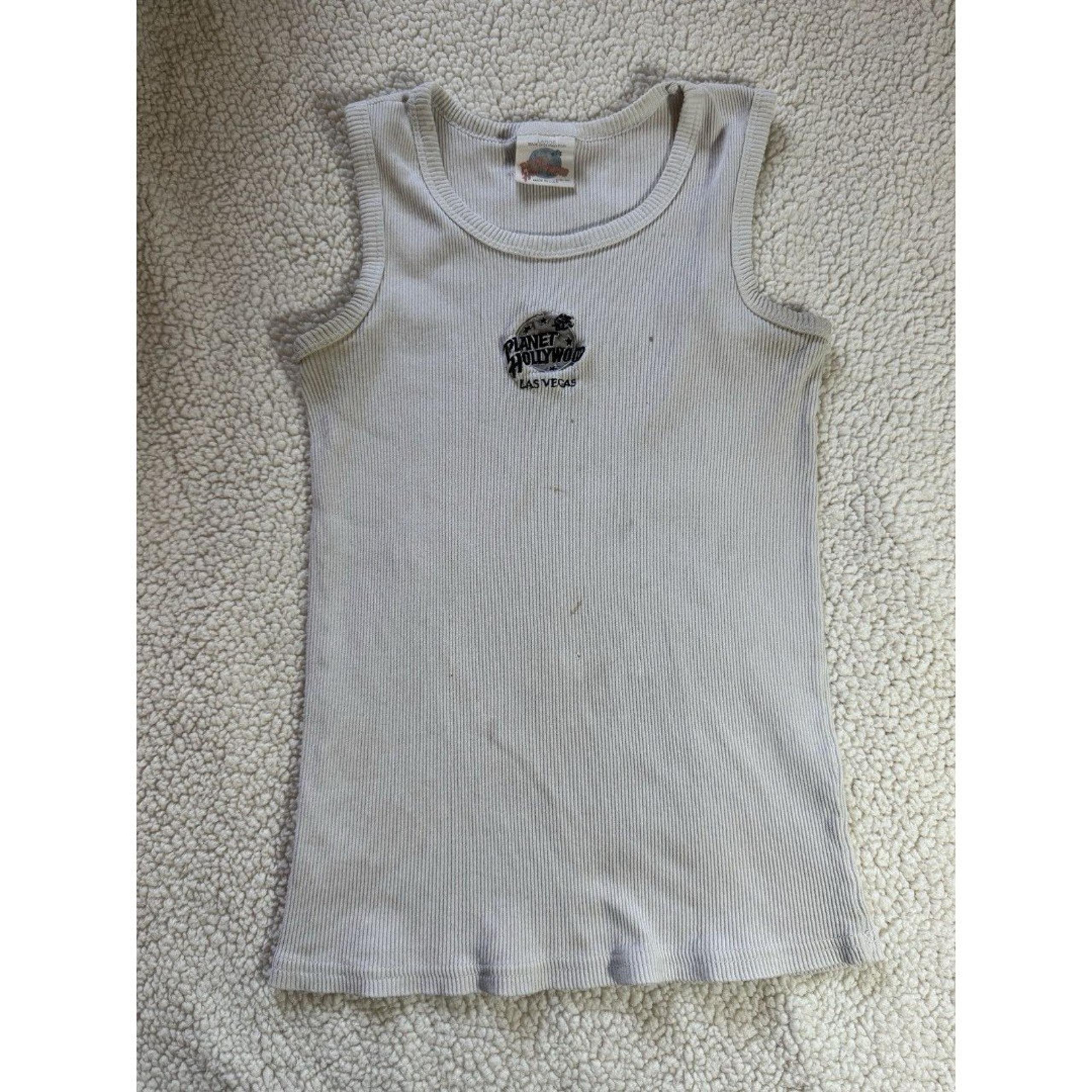 Vintage Planet Hollywood Shirt Womens Large White Tank Top Beverly Hills 90s Y2K