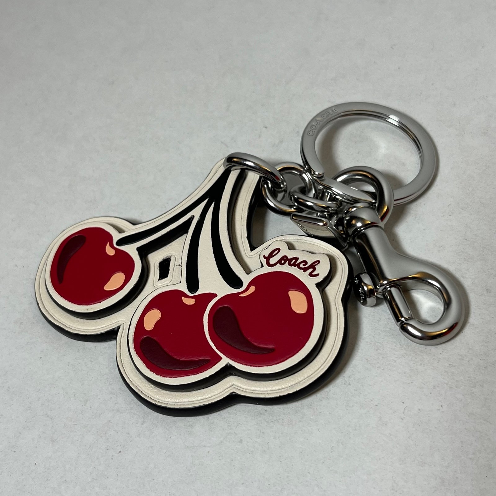 Coach Keychain Bag Charm Cherry Print Leather