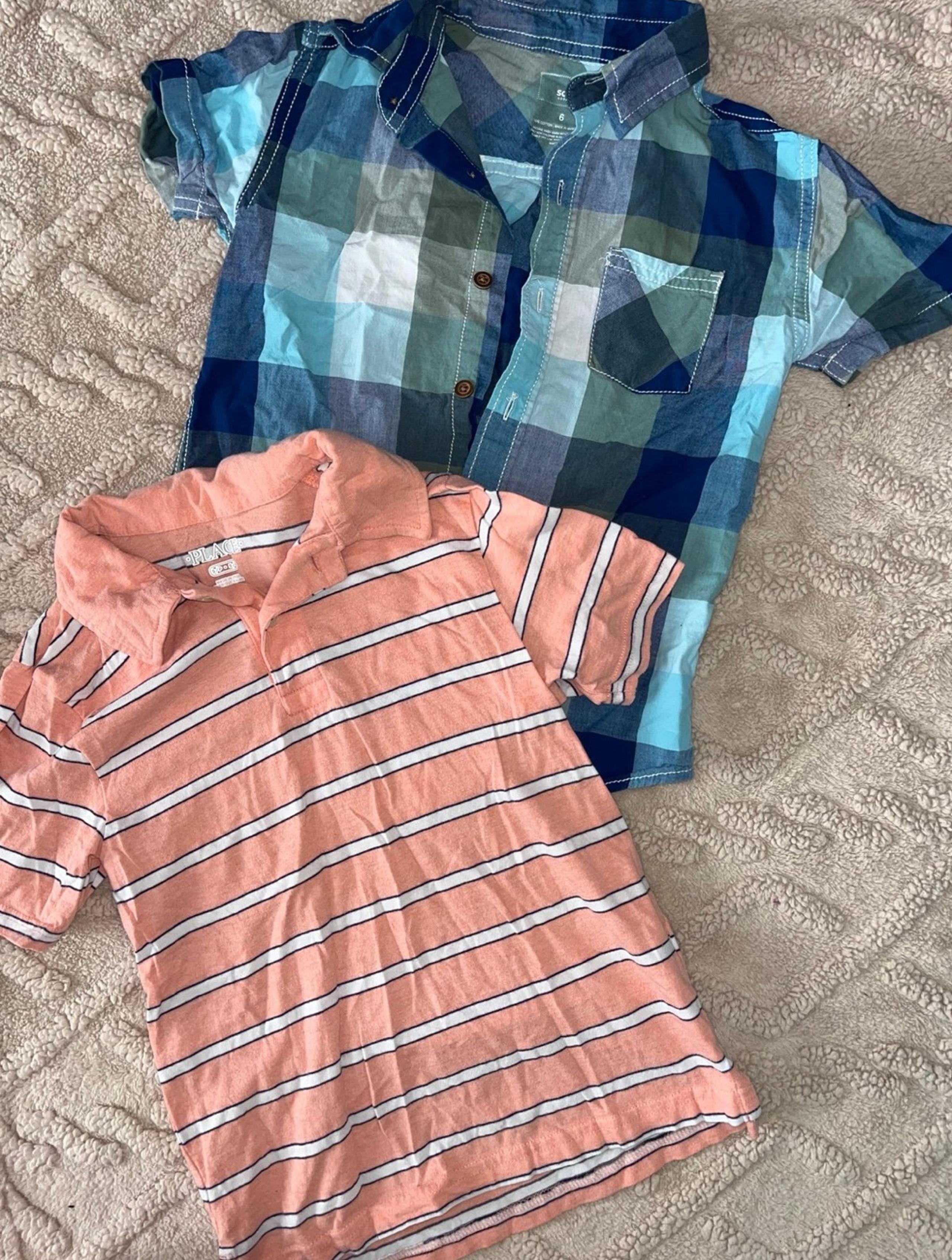 Boys Polo & Plaid Button Up Shirt Lot Size 5/6 Short Sleeve Colorful Dress Tops