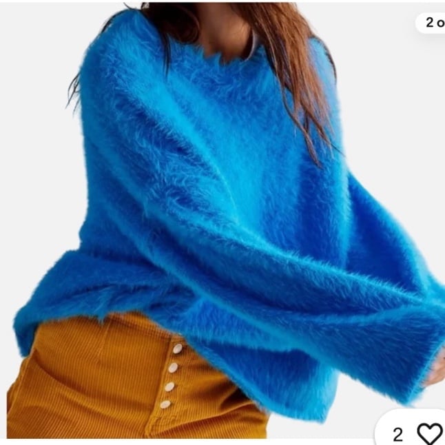 Free People Small Sweater Harrison Bunny Crew fuzzy soft blue