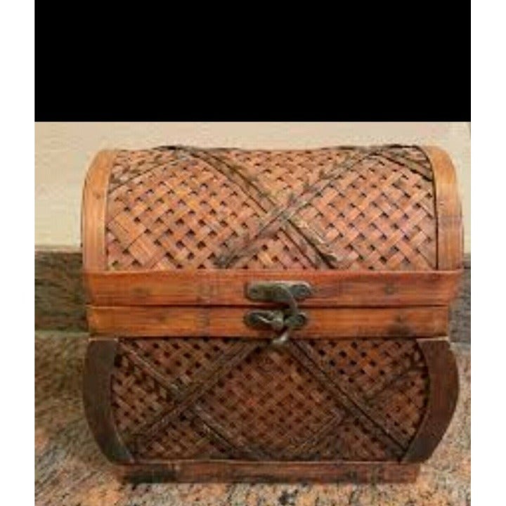 Vintage Wicker Weave Treasure Chest Storage, Trinket Box