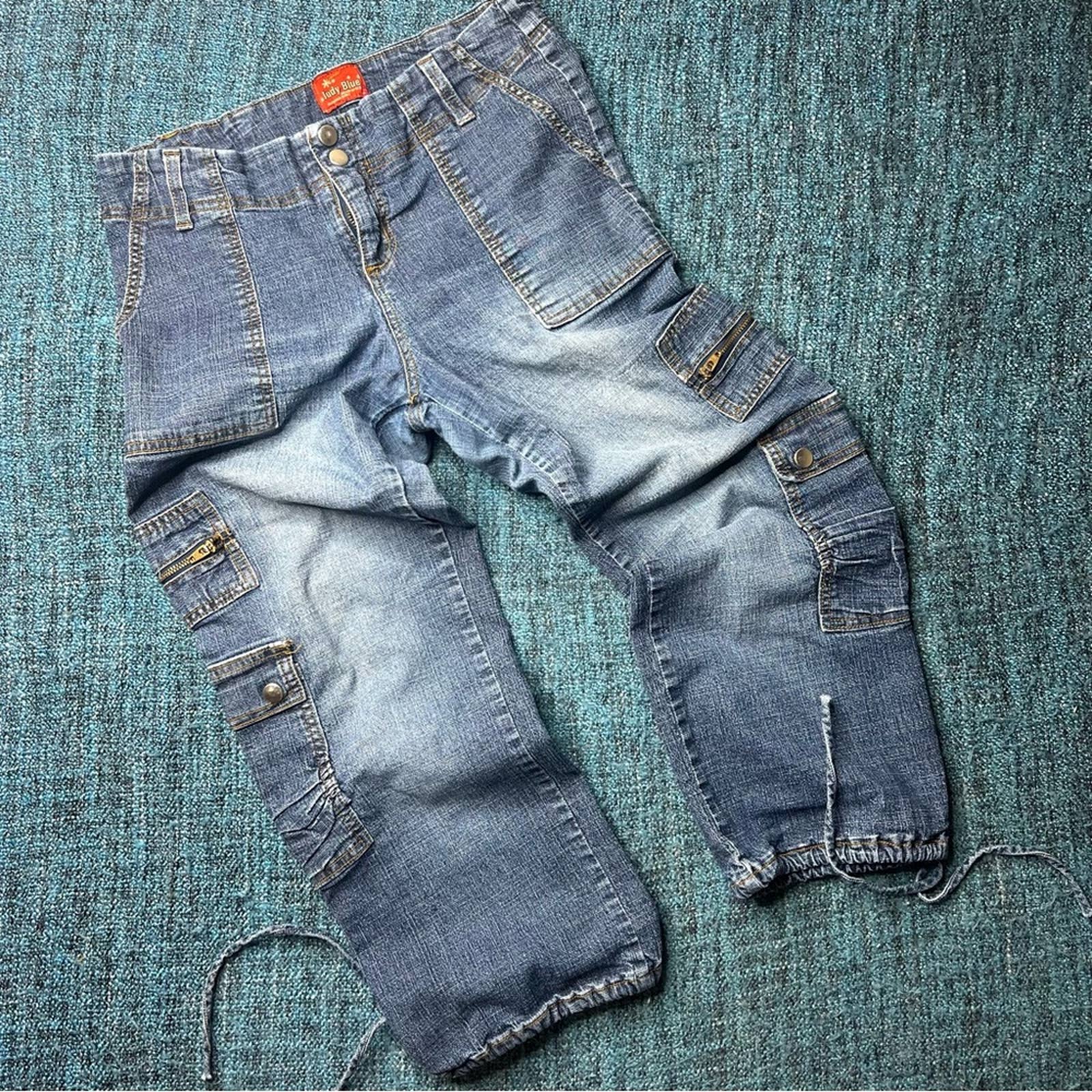 Vintage 90s Judy Blue Cropped Cargo Jeans Blue Denim Fits Size 26/27 Women's