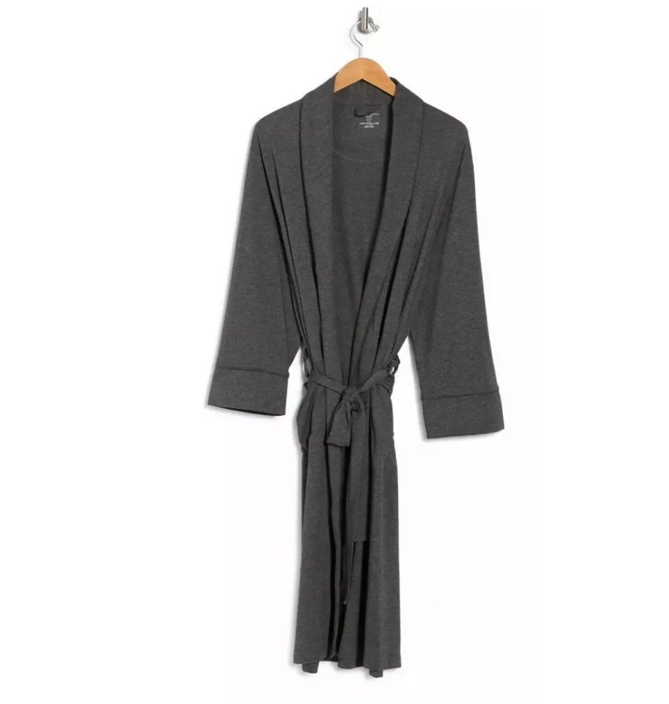 Daniel Buchler Mens Heathered Shawl Collar Wrap Robe L/XL Charcoal Heather