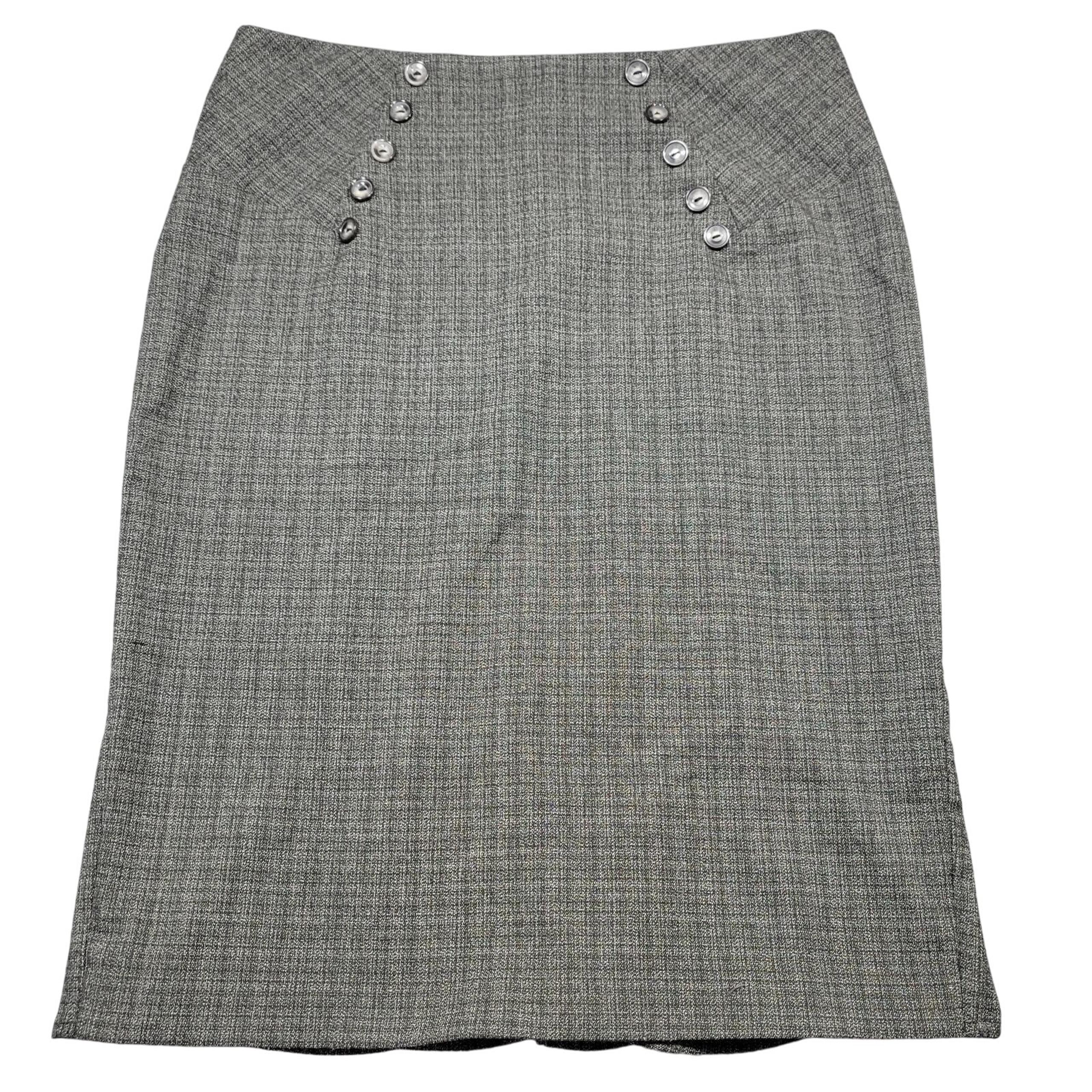 BCX Gray Midi Skirt Stretch Ruffles Preppy Plaid A-Line Zip Women Size 9 Juniors