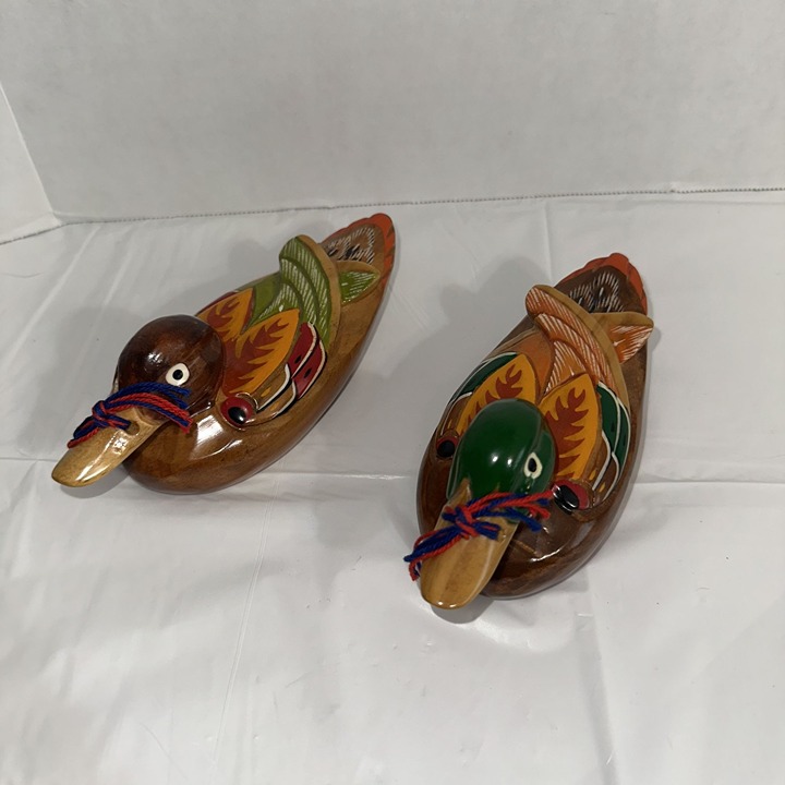 Korean Carved Wooden Mandarin Wedding Ducks Pair