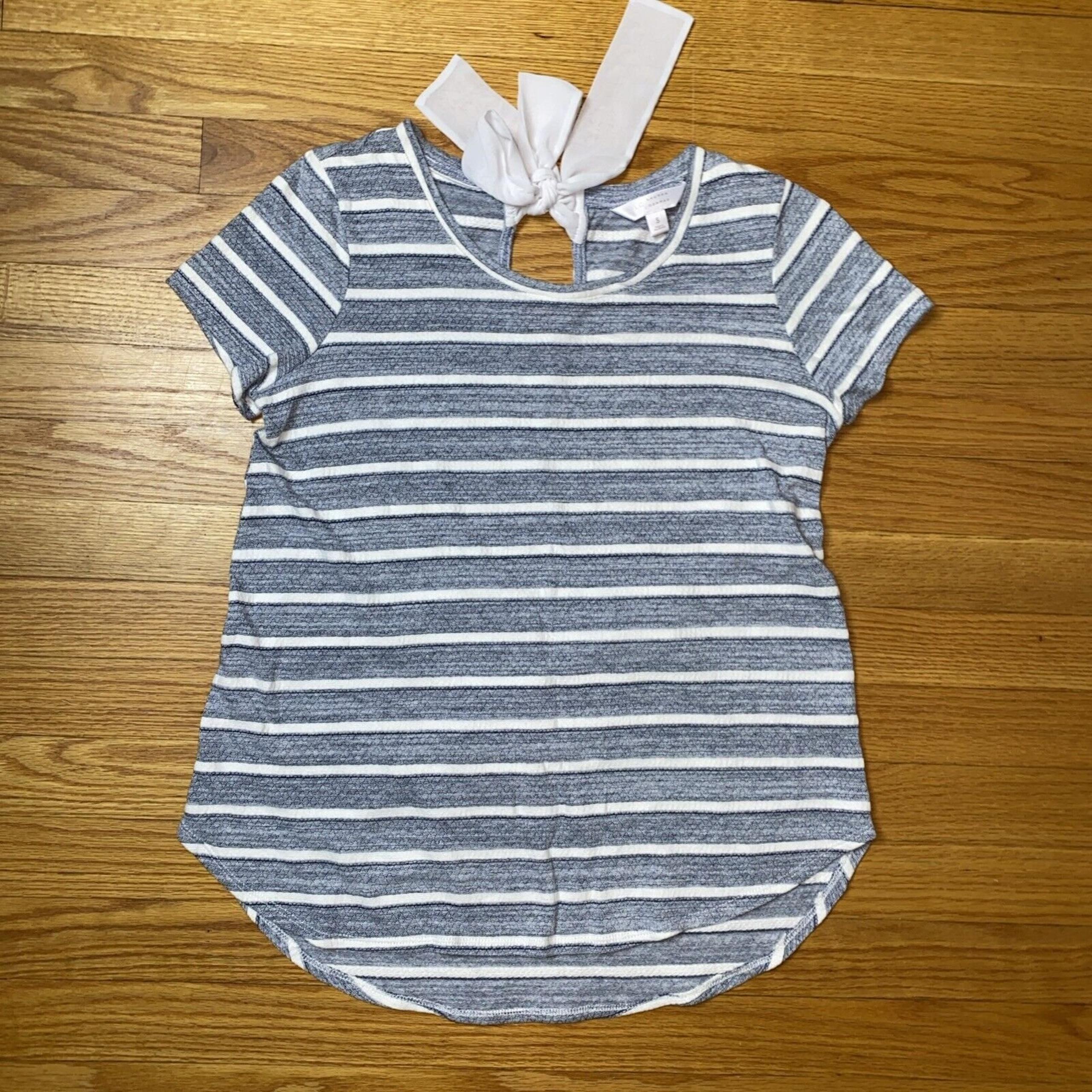 Women's Lauren Conrad Blue White Stripe Short Sleeve Shirt Size Small