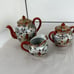 Japanese China Tea Set Sugar Bowl Creamer Geisha Floral Red-Orange 1950's-1980s