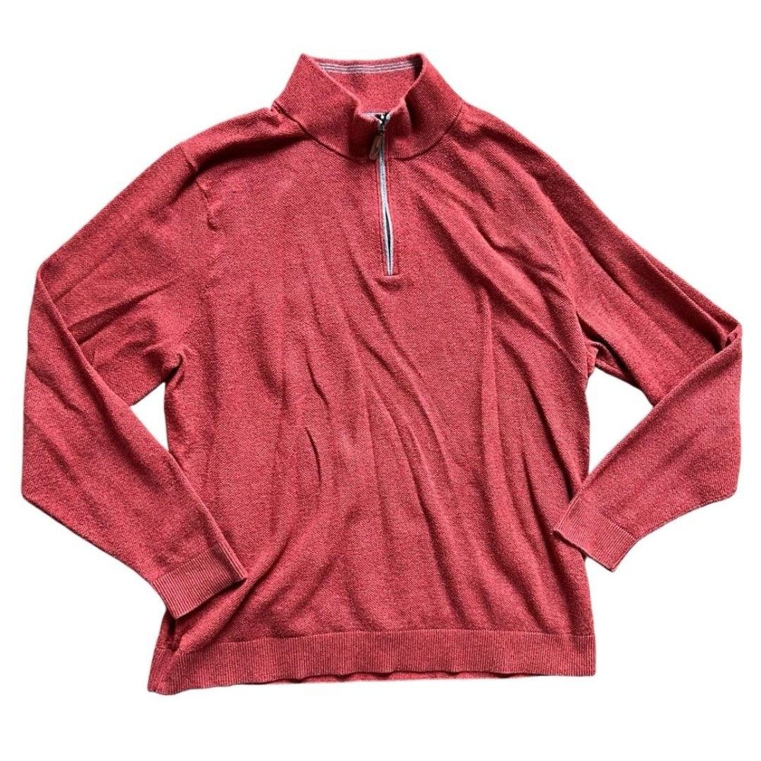 Tommy Bahama Island Zone Red Orange 1/4 Zip Pullover Sweater Men's size XL