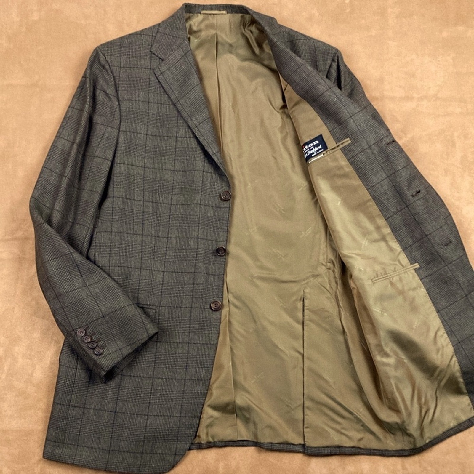 KITON Green Brown Glen Plaid Wool Line Silk Blend Sport Coat Jacket 52/42 Long