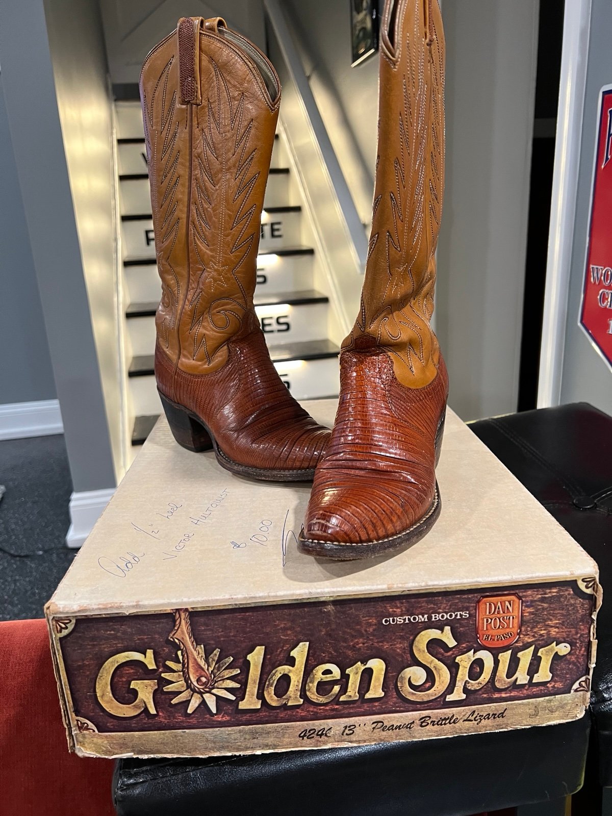 VTG Dan Post Peanut Brittle Lizard 5 C Leather Western Cowboy Riding Boots 4246