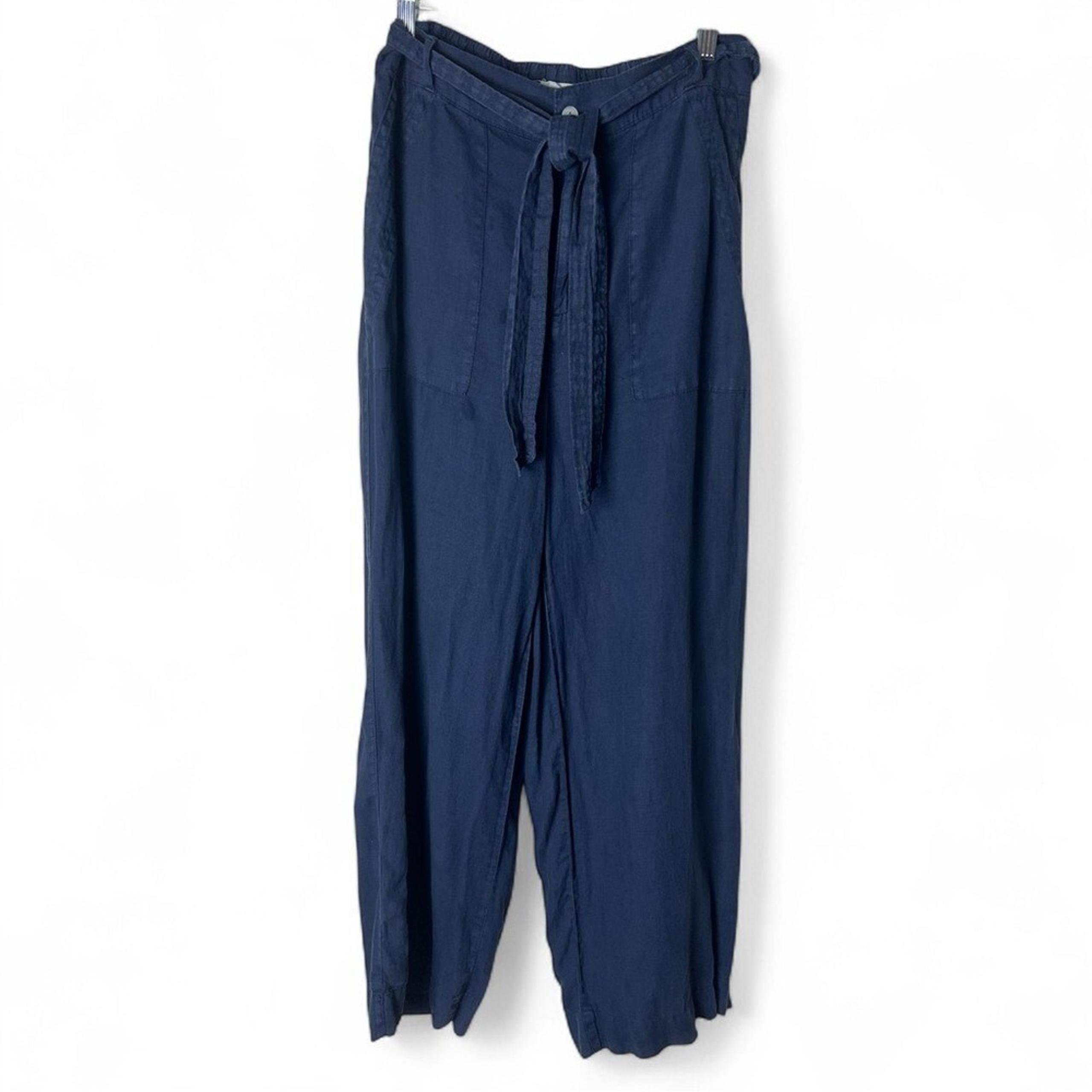 Cynthia Rowley Women's High Waisted Tie Front Linen Straight Leg Pants Sz 10