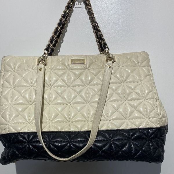 Kate Spade Women's Black White Quilted Leather Chain Strap Shoulder Bag