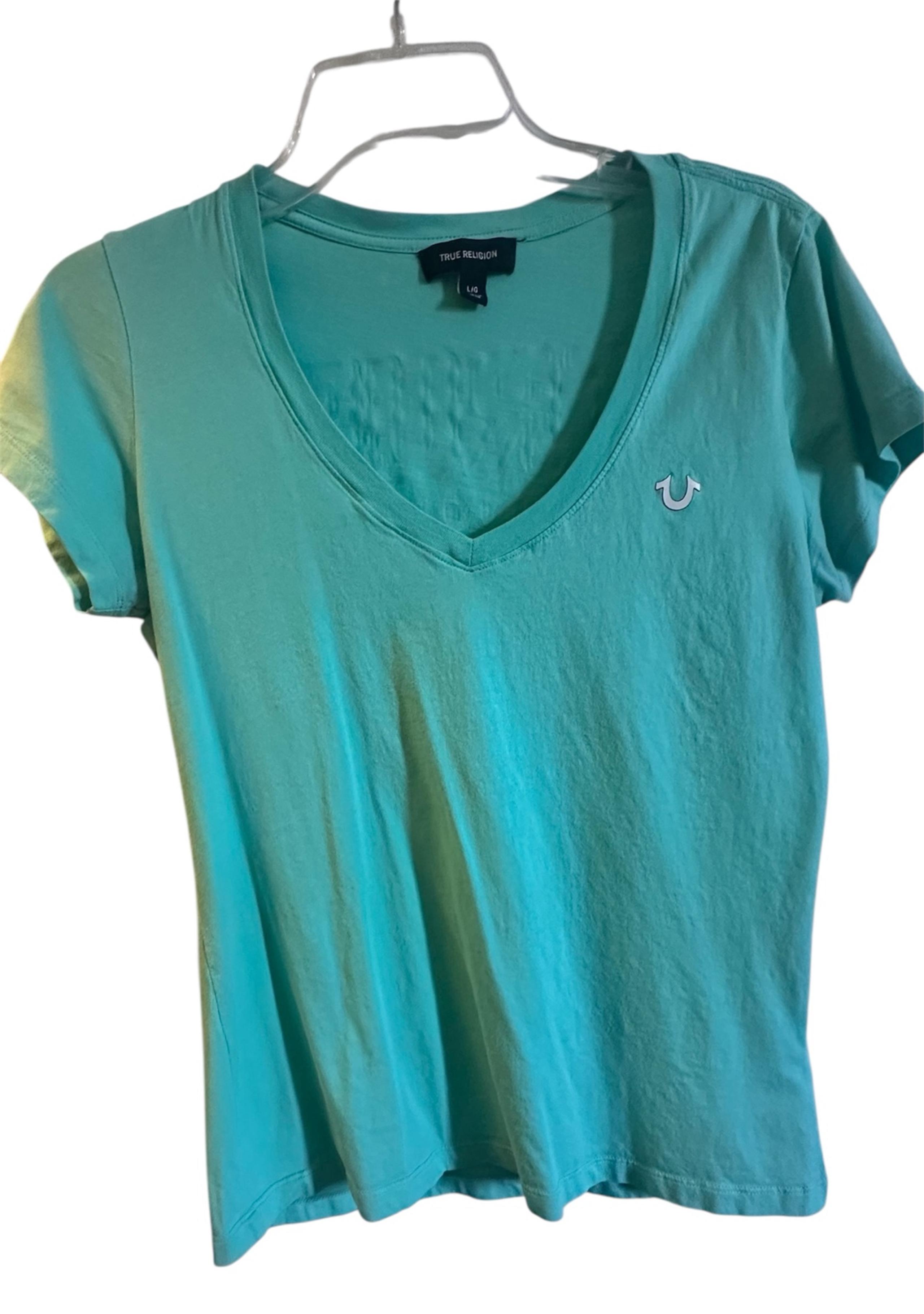 True Religion Women's Aqua V-Neck T-Shirt
