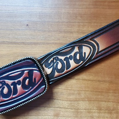 FORD Genuine Leather Brown Cowhide Belt & Matching Leather FORD BUCKLE NEW!D