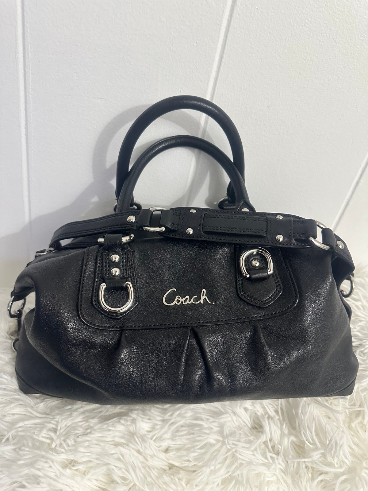 COACH Ashley Black Leather Satchel Shoulder Bag Style# F15447