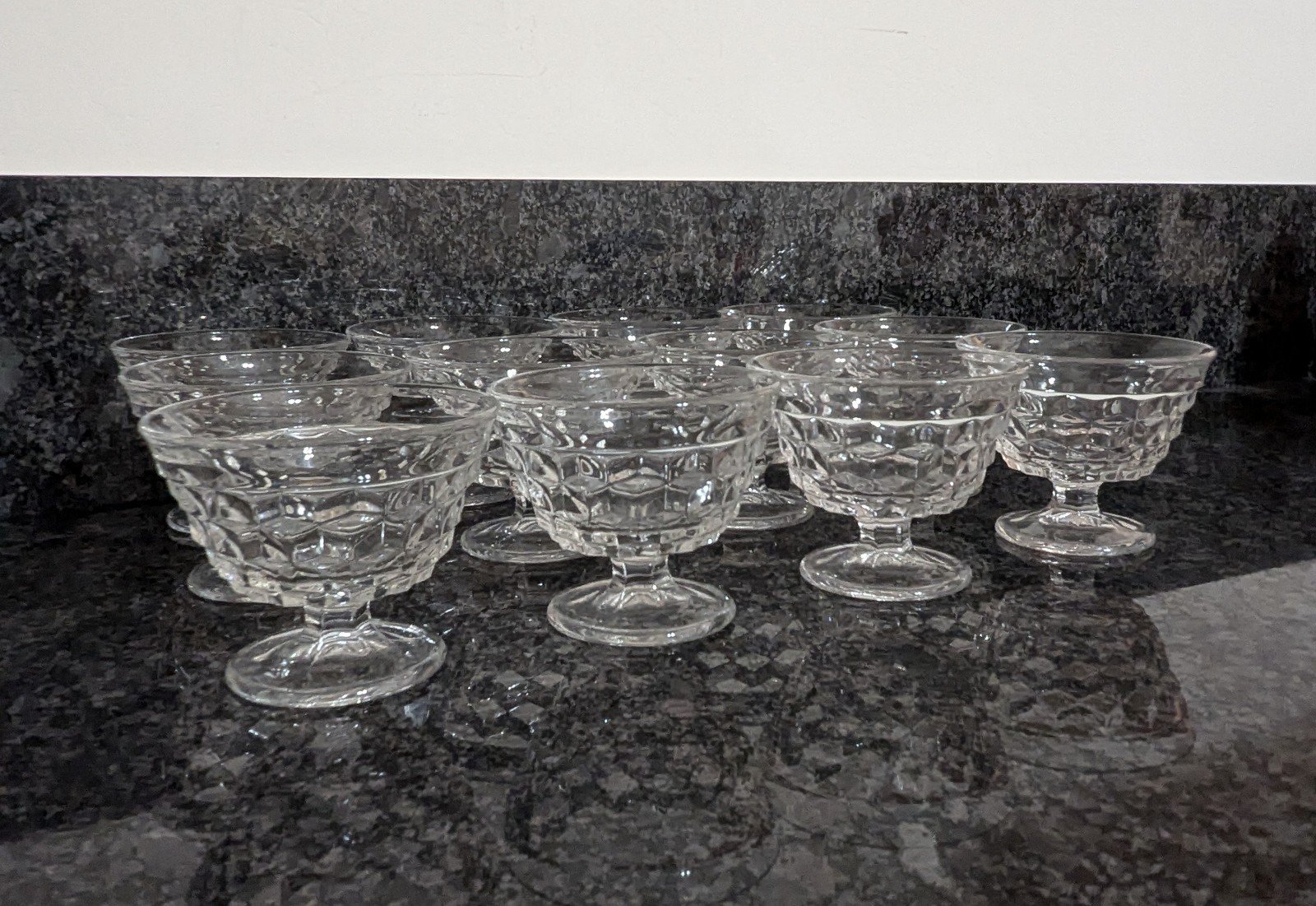Vintage Clear Fostoria American Cubist Glass Footed Sundae Cups, Set of 12