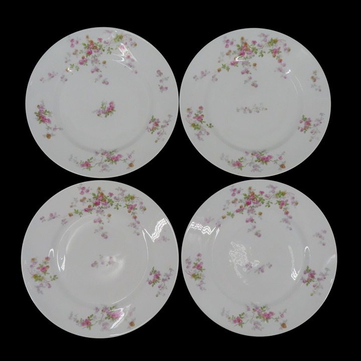 Ahrenfeldt Limoges Set of 4 Plates 9.6in Pink Yellow Rose Flower Swag France VTG