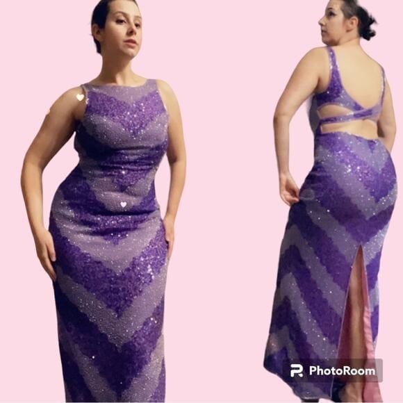 Y2K beaded purple prom dress striped