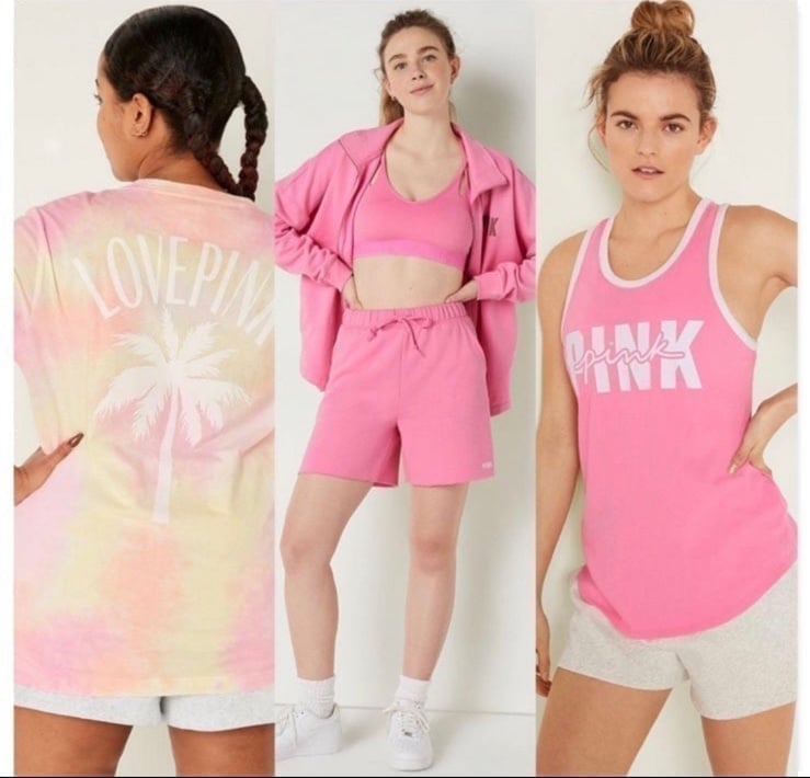 Victoria’s Secret PINK OUTFIT DAD SHORTS Campus Tee Shirt Racerback Tank Set L
