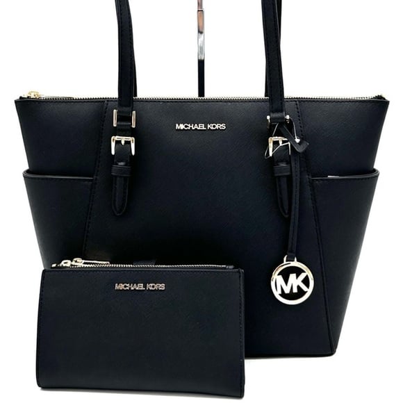 Michael Kors Large Charlotte Tote Bag & Large Double Zip Wallet Black (NWT)