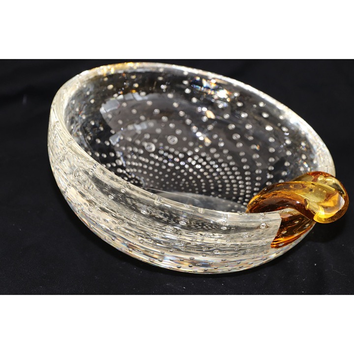 Vtg Mid Century Murano Italian Art Glass Two Cigarette Ashtray Dish Gold