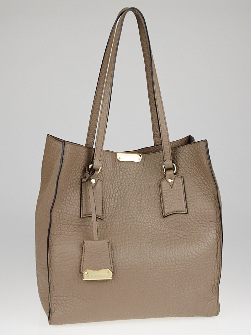 BURBERRY Grey Heritage Grain Leather Woodbury Tote Bag