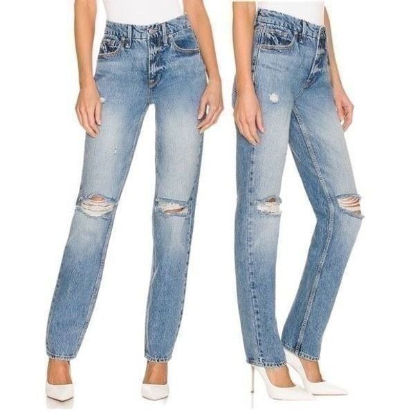 Good American Good '90s Icon in Indigo Acid Wash Denim Jean Straight Leg Size 6