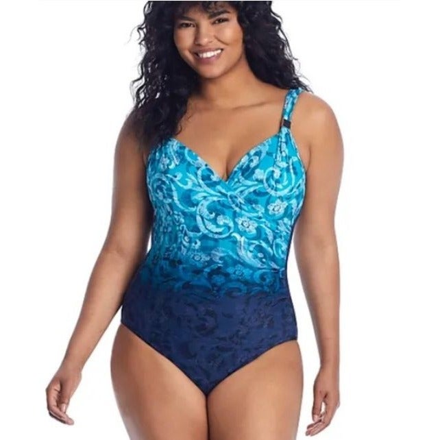 MIRACLESUIT Magicsuit Lisa black berry red One Piece Swimsuit NWT SIZE 16
