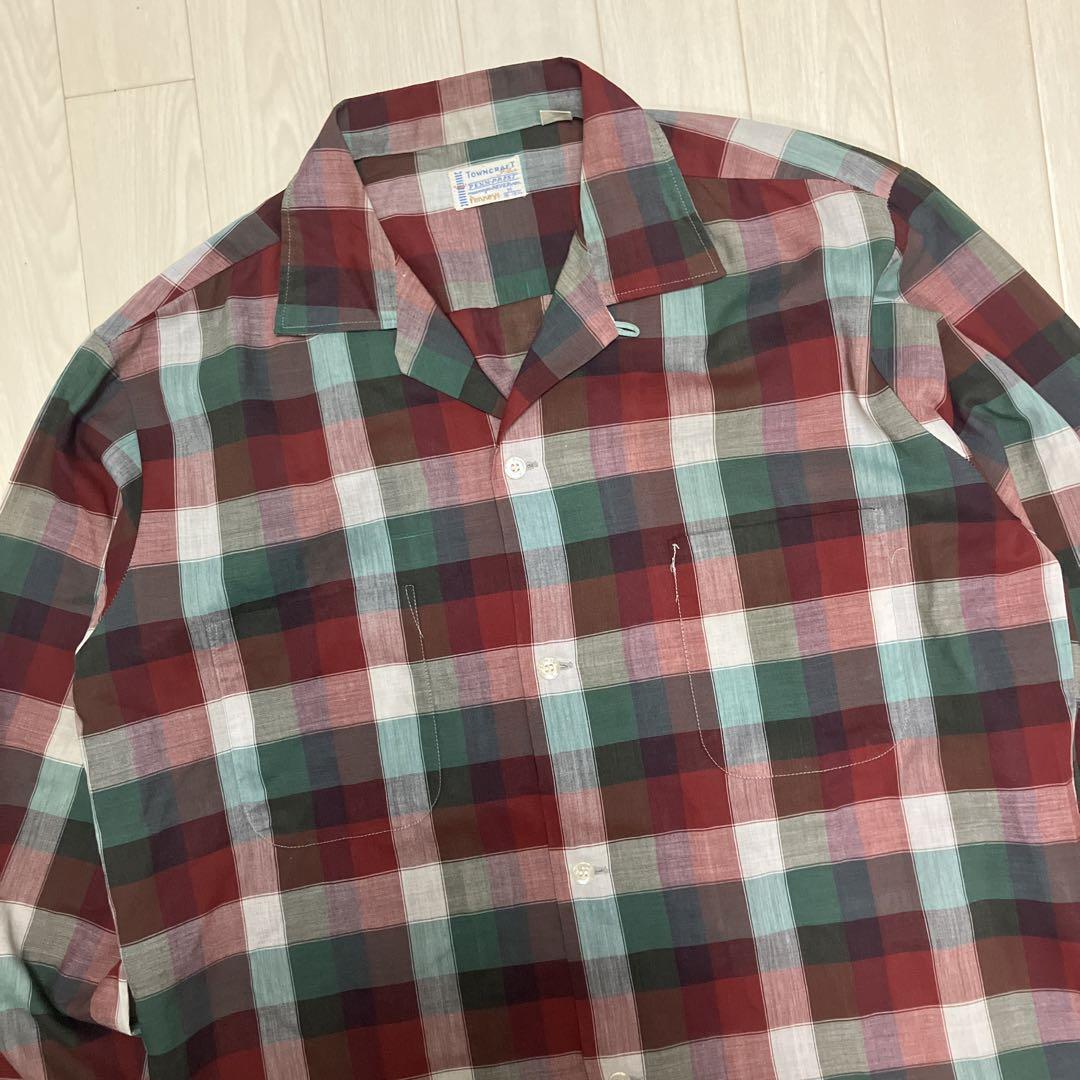 60s TOWNCRAFT Open Collar Shirt Check Pattern Long Sleeve Shirt