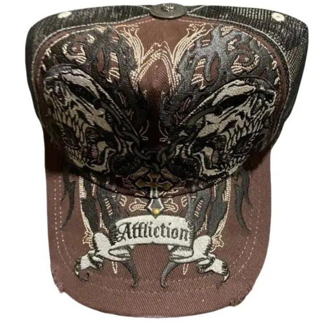 Affliction X Ozzy Osborne Vintage New Double Skull Brown Hat Adult One Size Cap