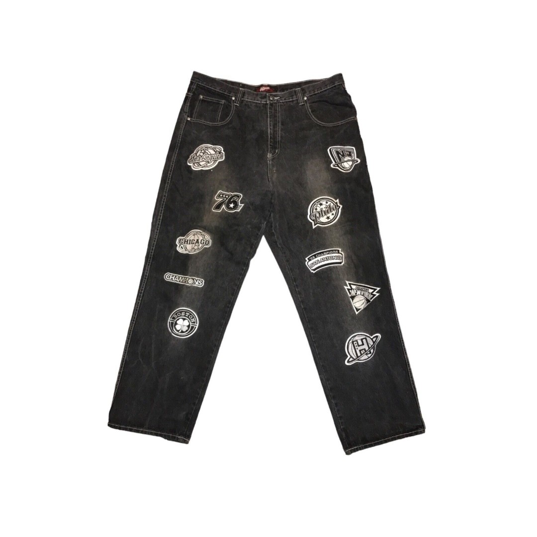 NBA Team Patch Logo Jeans Mens Baggy Embroidered Jeans