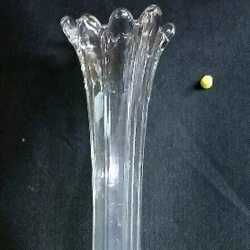 Vintage Depression Swung Stretch Glass Clear Vase 15 1/4 Tall Bubbles EUC Rib
