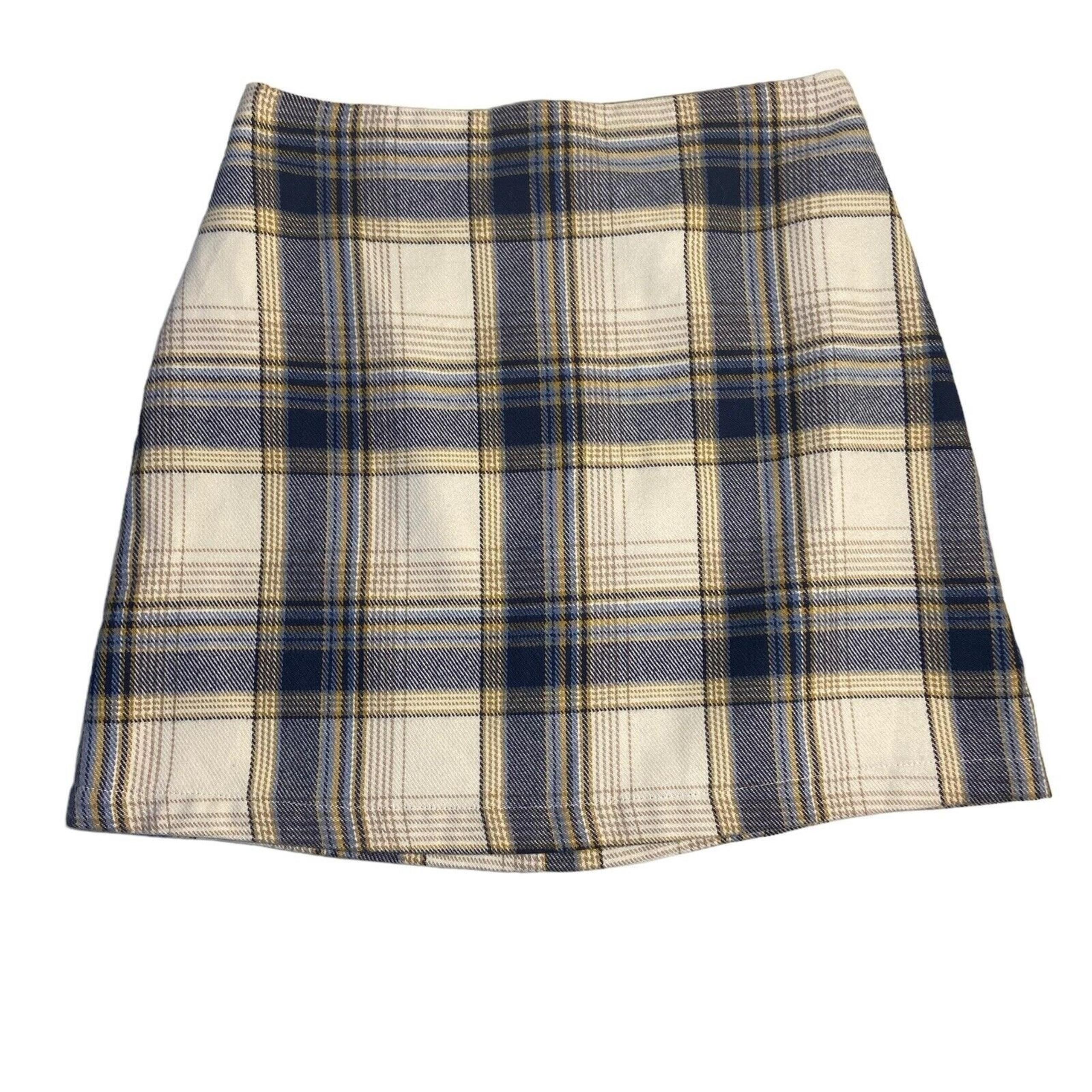 Francesca’s Blue Rain Women Size Small Plaid Skirt Lined Cottage Light Academia